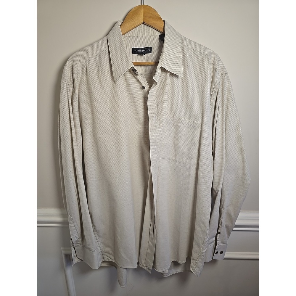 Jhane Barnes Shirt Mens 17.5 34/35 Honey Long Sleeve Button Down‎ Linen Japan